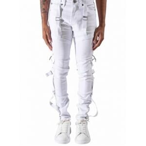 NEW SERENEDE strapped denim jeans in white